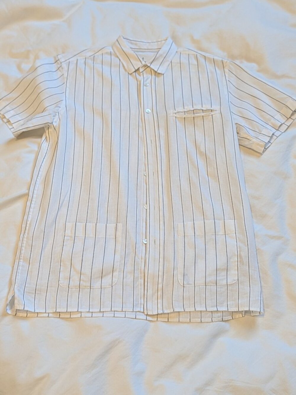 La Paz Mens Medium Vitoria Smoked Pearl White striped Button-Up Shirt